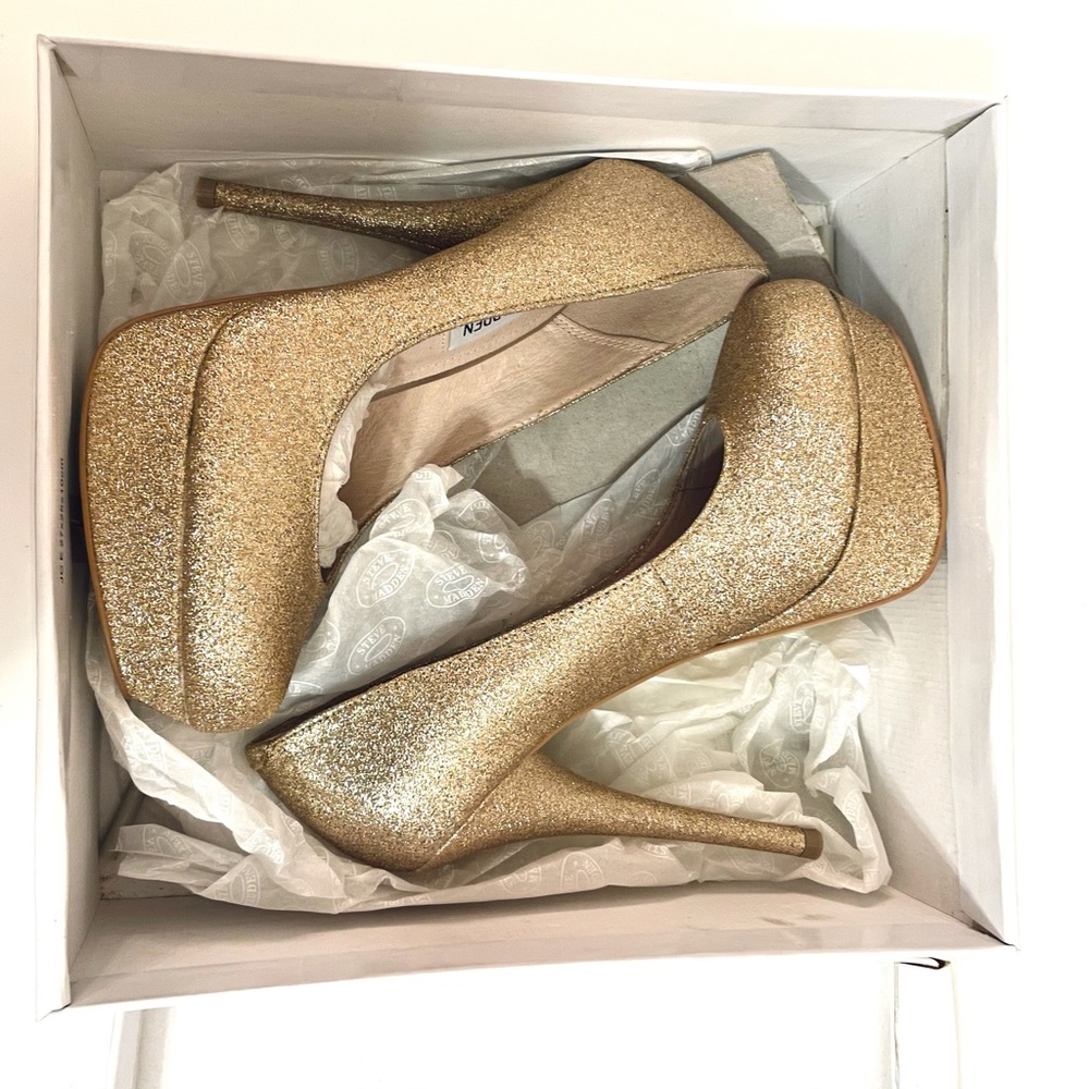 Gold glitter Steve Madden platform stilettos